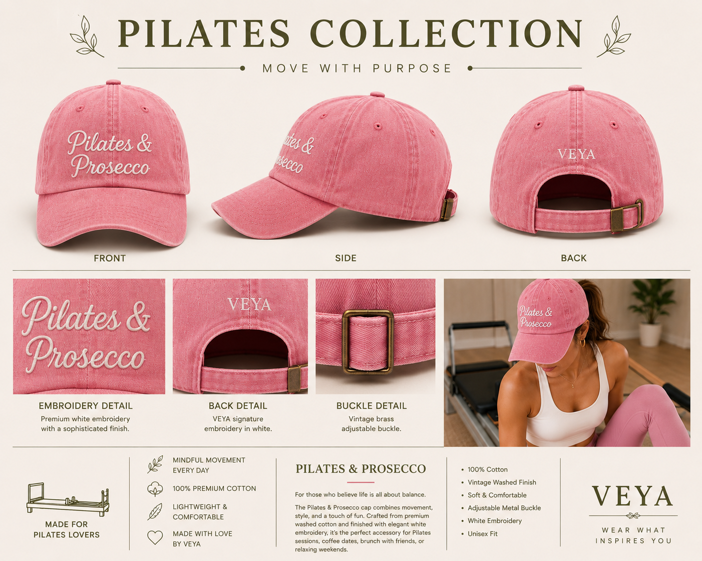 Pilates & Prosecco Vintage Washed Cap